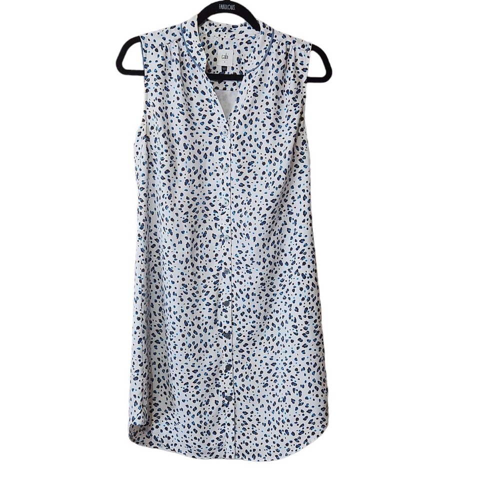 Cabi Womens Shirt Dress Size Small Blue Leopard Animal Camilla 5233 Sleeveless